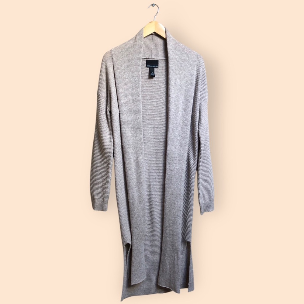 Cynthia Rowley Wool Blend Tan Knit Longline Cardigan Sweater Women’s Medium